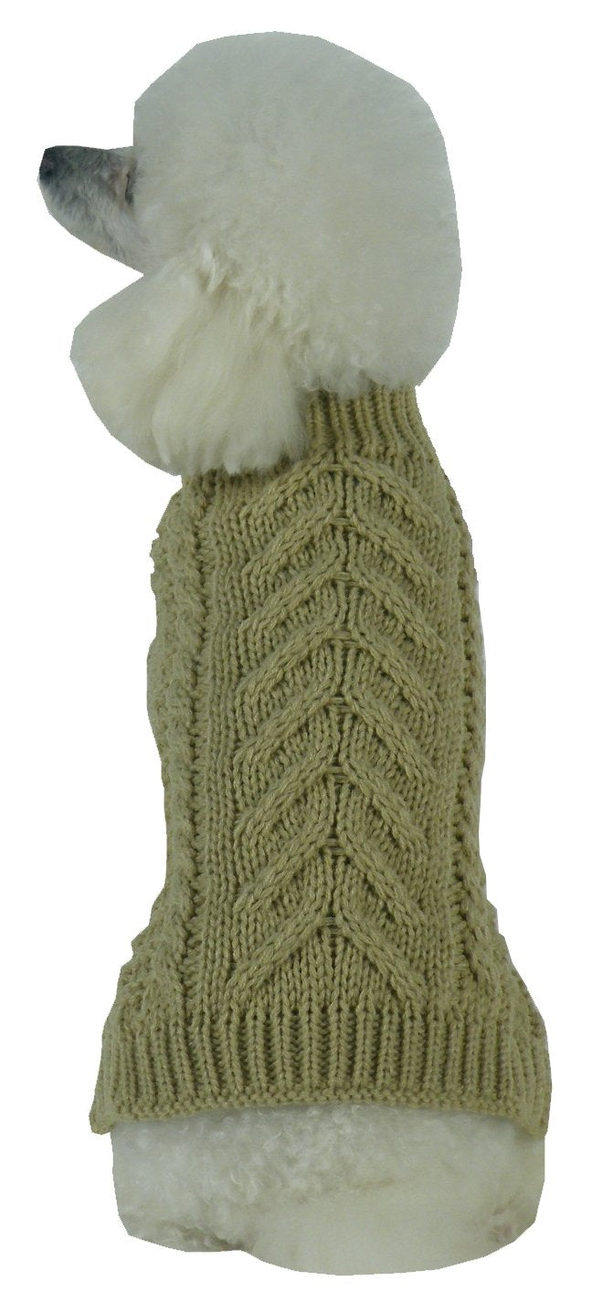 Pet Life Swivel-Swirl Heavy Cable Knitted Fashion Designer Dog Sweater Tan Brown Medium - PawsPlanet Australia