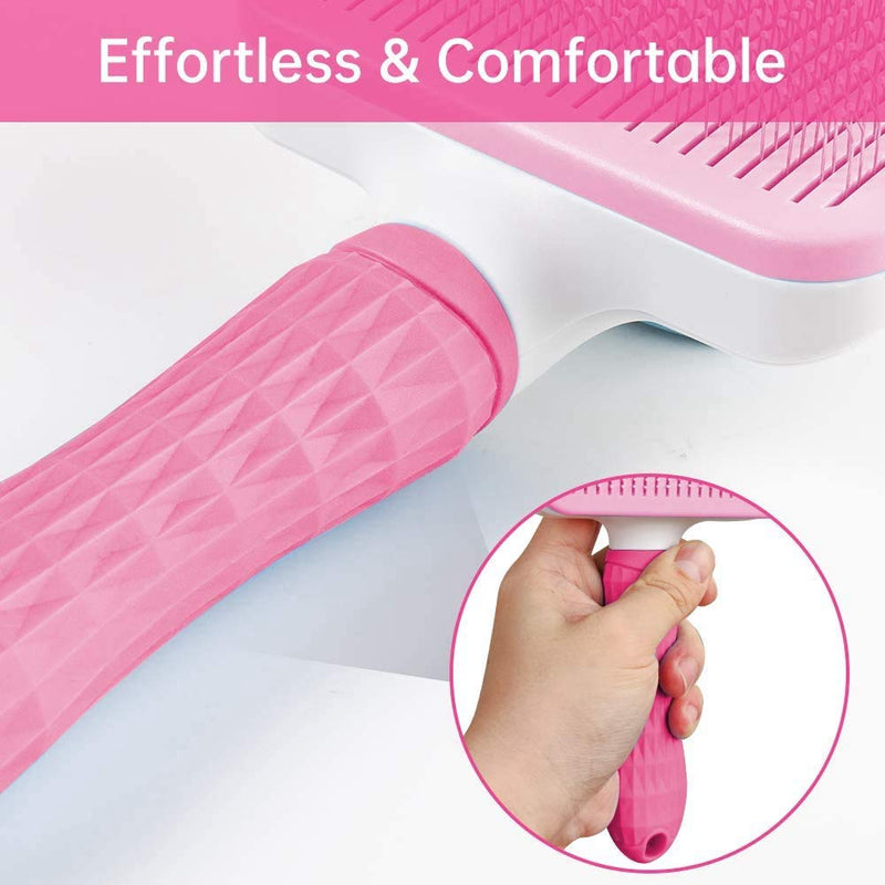 YYCFB Self Cleaning Slicker Brush for Dogs and Cats,Pet Grooming Tool with Medium Long Hair (Pink) - PawsPlanet Australia