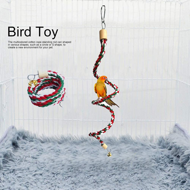 1.5M Spiral Cotton Rope Bird Perch, Parrot Budgie Rope Spiral Perch, Bird Rope Bungee Toy,Spiral Swing Climbing with Bell - PawsPlanet Australia