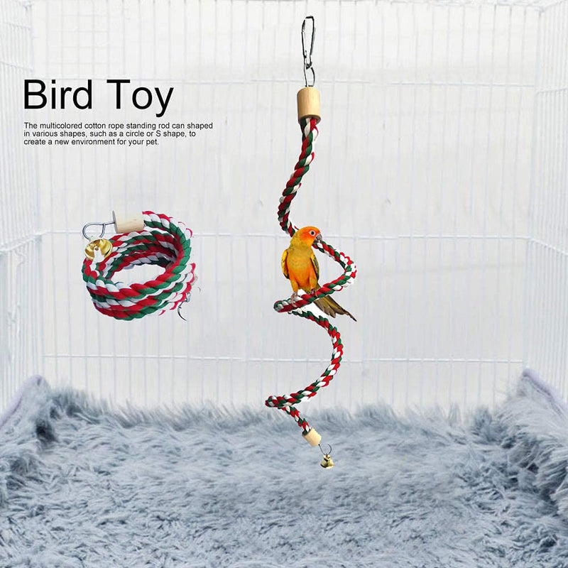1.5M Spiral Cotton Rope Bird Perch, Parrot Budgie Rope Spiral Perch, Bird Rope Bungee Toy,Spiral Swing Climbing with Bell - PawsPlanet Australia