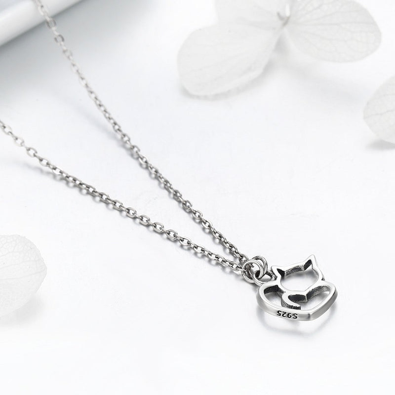 [Australia] - BISAER Cat Pendant Necklaces Sterling Silver, Cute Adjustable Chain Necklace for Women Teen Girls Christmas Birthday Gift. 