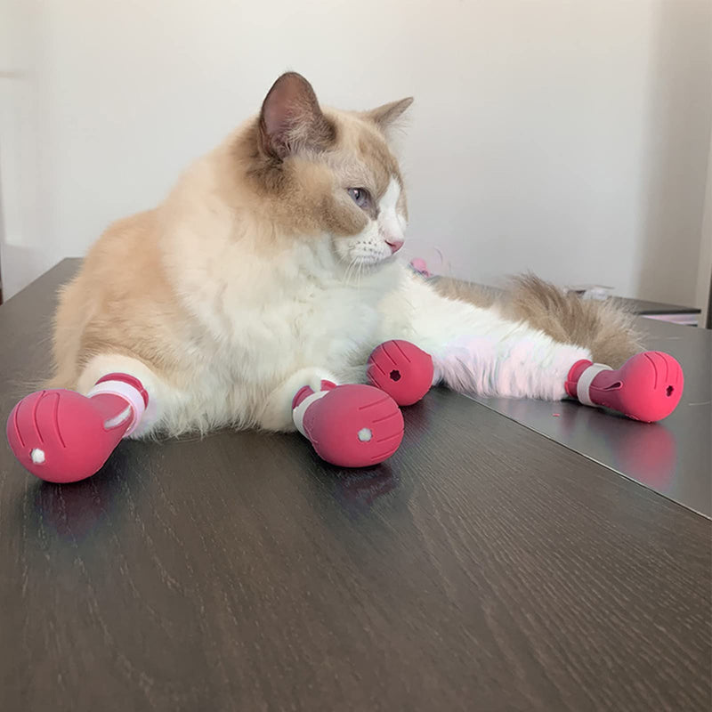 TITA-DONG Pack of 4 Silicone Anti-Scratch Cat Shoes, Anti-Off Shoes, Nail Gloves, Cat Boots Only for Cats, Silicone Pet Cat Paw Protector, Cat Feet, Claw Covers for (Pink) Pink - PawsPlanet Australia