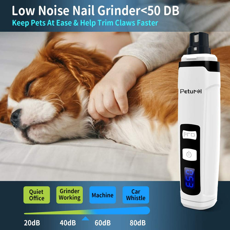 Petural Dog Nail Grinder Low Noise Pet Nail Grinder Adjustable 2-Speed Dog Nail Trimmer - Rechargeable Painless Paws Smoothing, Trimming Tool & Nail Grinder for Cats, Large, Medium & Small Dogs White - PawsPlanet Australia