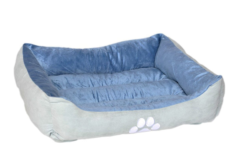 Long Rich Reversible Rectangle Pet Bed Dog Bed with Dog Paw Embroidery,Medium size, by Happycare Textiles blue - PawsPlanet Australia