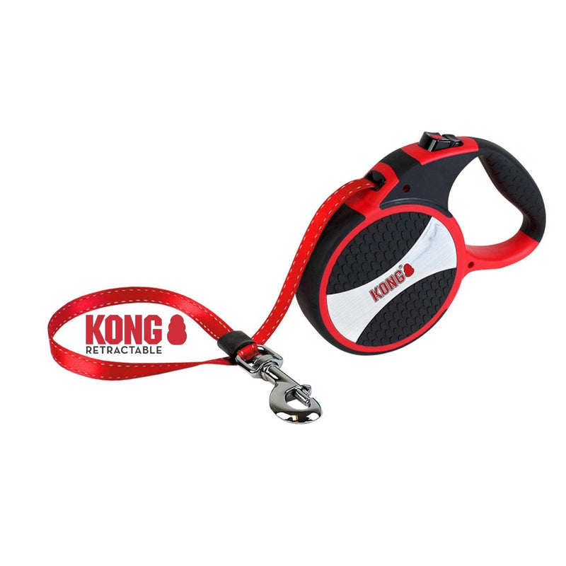 KONG roll-out dog leash in 7.5m length I For large dogs up to 50kg I Size LI High-quality retractable leash with Break & Lock system in red I Comfortable leash with soft grip & reflective strap Large - PawsPlanet Australia