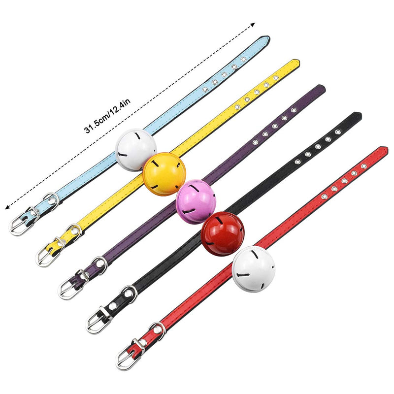 Pet Collar with Bell, 5 Pieces Adjustable Dog Puppy Collars Safety Cat Collars Durable Leather Cat Collars with Large Lovely Bell and Metal Buckle for Kitty Cat Puppy Dog, Adjustable Size of 21-27cm - PawsPlanet Australia