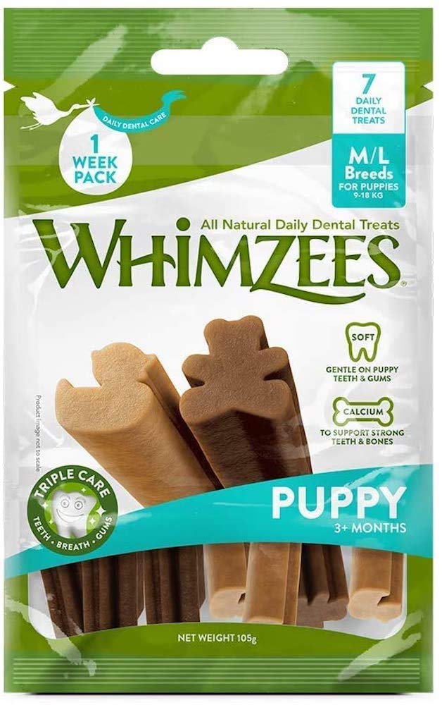 WHIMZEES Puppy Natural Dental Dog Chews Long Lasting, M/L - 7 Pieces (Twin Pack) - PawsPlanet Australia