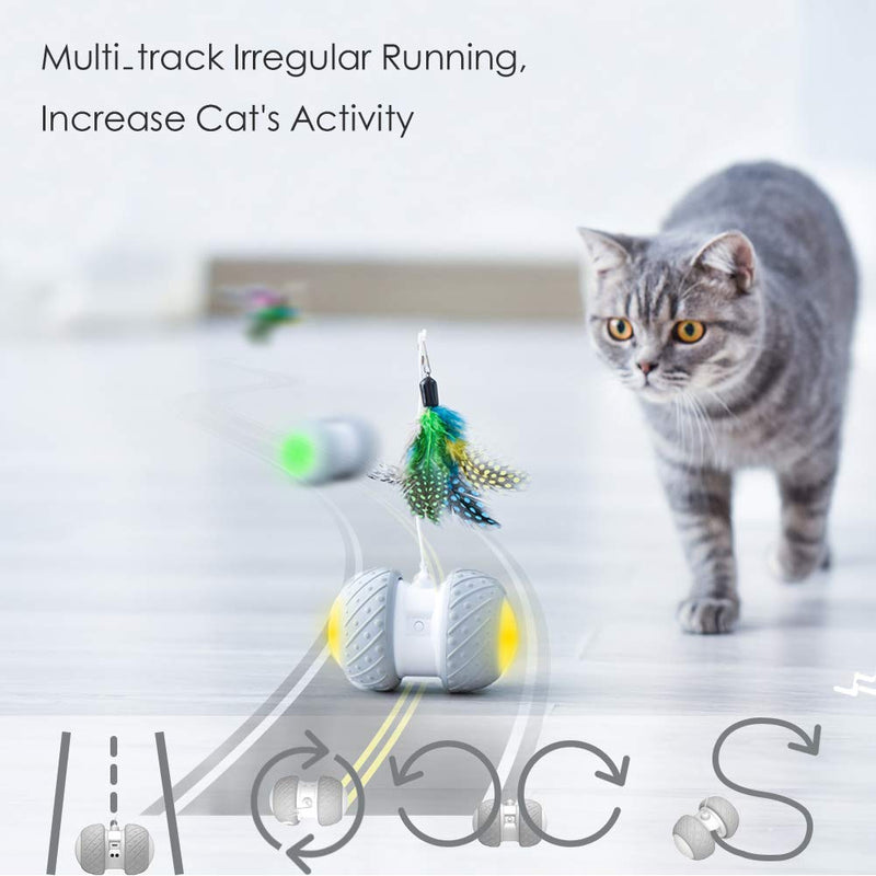 [Australia] - MalsiPree Robotic Interactive Cat Toy, Automatic Feather/Ball Teaser Toys for Kitten/Cats, USB Rechargeable Electronic Kitty Toy, Large Capacity Battery, All Floors/Carpet Available, 4 Bonus Feathers 