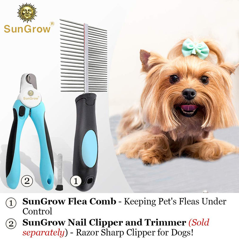 SunGrow Pet Comb for Dogs and Cats, Fur Detangling Tool, Grooming and Massage Comb, Removes Loose Hair, Knots and Mats, Rounded Stainless Steel Teeth, Fine Pins Prevent Scratching - PawsPlanet Australia