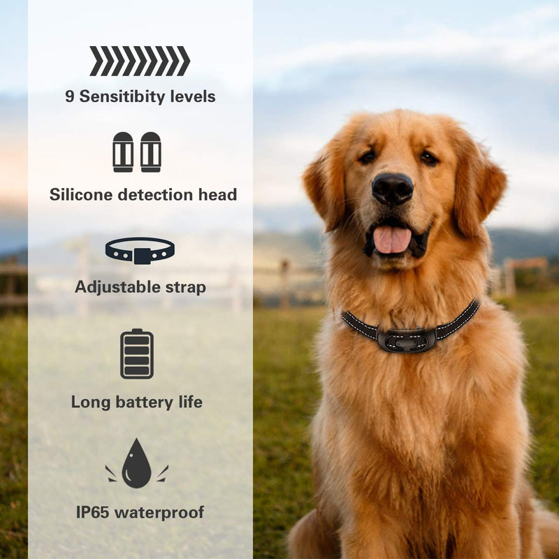 Dog Bark Collar, No Barking Shock Collar Anti Bark Rechargeable Dog Training Collar with Beep Vibration and Shock, 9 Adjustable Sensitivity Levels for Small Medium Large Dog black - PawsPlanet Australia