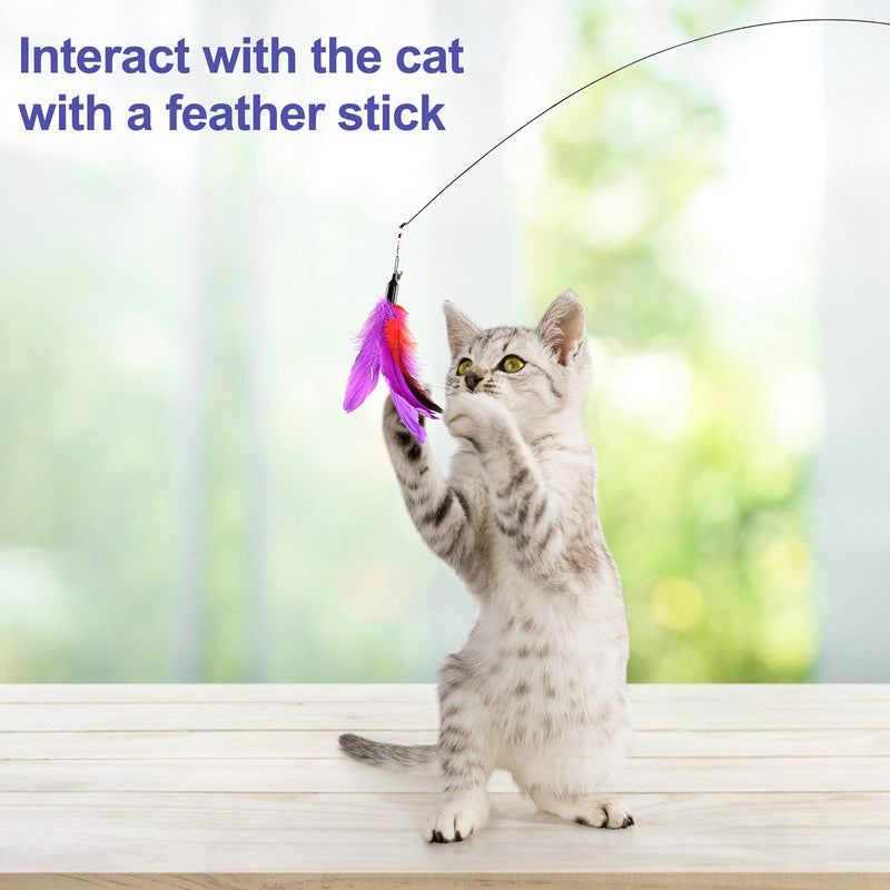 Cat Feather Toys Interactive Cats - Dorakitten Cat Powerful Suction Cup Handheld Teaser Wand Toy and 5PCS Replacement Feather with Bell for Kitty Kitten Scratching Exercise Indoor - PawsPlanet Australia