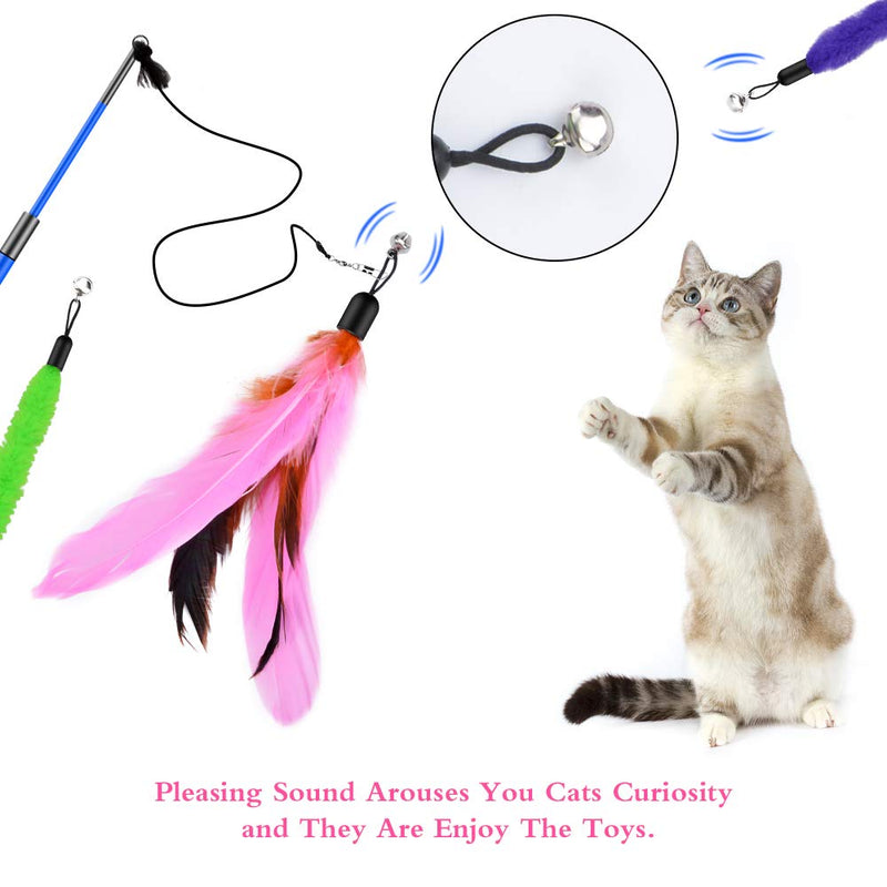 [Australia] - Oziral Cat Teaser, 15PCS Retractable Cat Toy Feather Teaser Cat Toy Cat Wand Feather Interactive Toys with Bells and Feather Refills Set for Indoor Cat and Kitten Exercise 