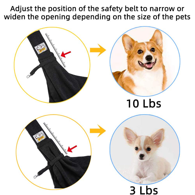 [Australia] - HOPELF Pet Dogs Sling Carrier with Pocket Hands Free Reversible Puppy Outdoor Travel Bag Purse Black Adjustable 