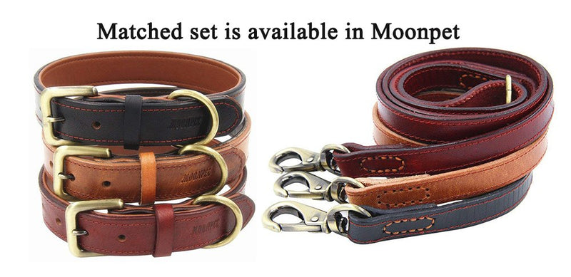 [Australia] - Moonpet Soft Padded Real Genuine Leather Dog Collar - Best Full Grain Heavy Duty Dog Collar - Durable Strong Adjustable for Small Medium Large X-Large Male Female Dogs Walking Running Training M,16-20'' Light Brown 