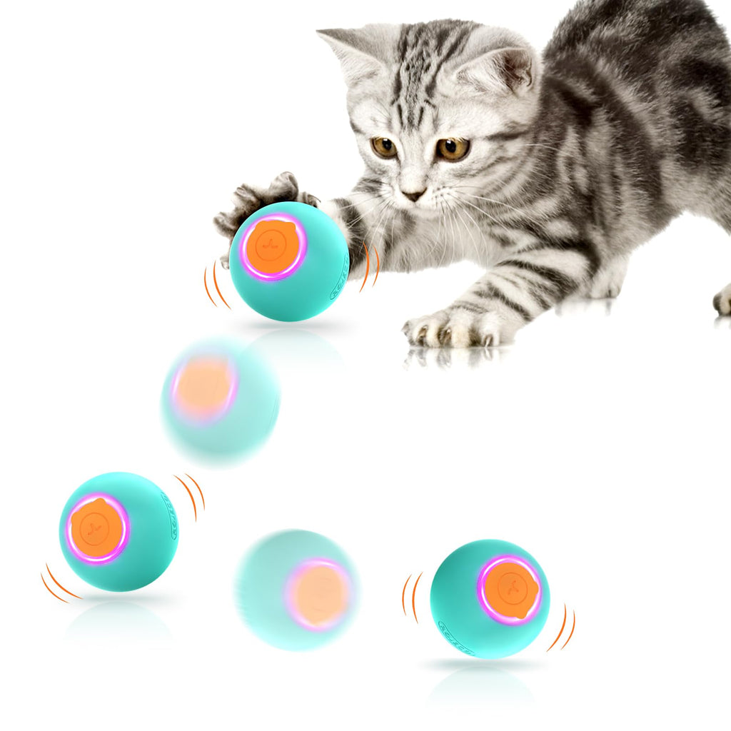 ROJECO Cat Toy Electric Cat Ball with LED Light, 360° Intelligent Rolling Rotating Bouncing 3 Modes Self-Activating Interactive Cat Toy USB Rechargeable Cat Toy Ball Cyan - PawsPlanet Australia