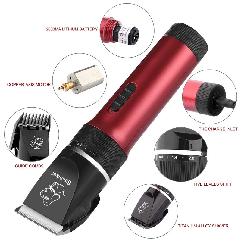 Sminiker Dog Clippers Low Noise Dog Grooming Kit Rechargeable Pet Clippers Cordless Dog Clipper Professional Dog Trimmer Suitable for Dogs,Cats and Other Pets(Red) - PawsPlanet Australia