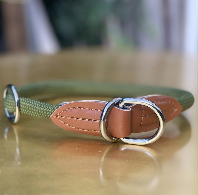 Quiet Green Dog Collar Paracord Adjustable | Nylon dog collar | Model Devon | Olive green | Size L - PawsPlanet Australia