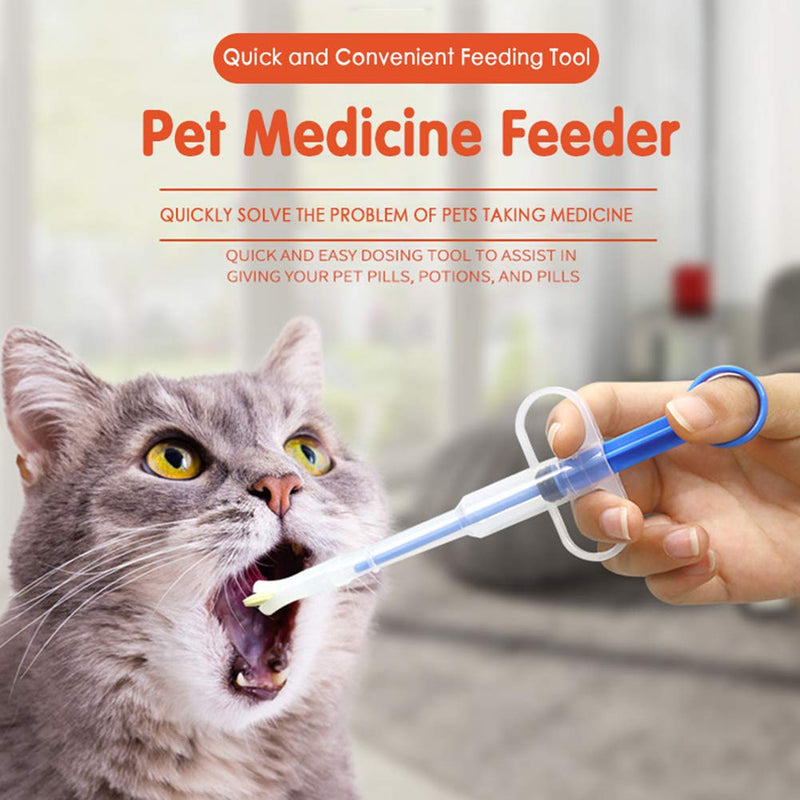 YUIP Plastic Pet Capsule Tablet Pill Gun Pill Pusher Feeder，Medical Feeder Durable Injector Syringes Medicines Feeding Tool with Soft Rubber Tip for Cats Dogs Small Animals (3 Colours) -Blue - PawsPlanet Australia