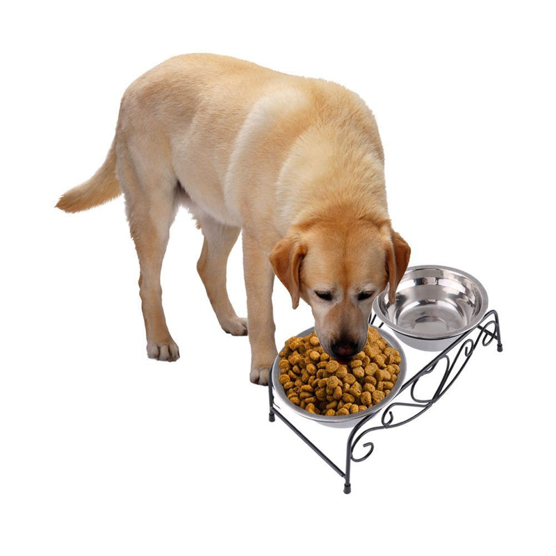 Yosoo Double Twin Stainless Steel Bowls Dog Puppy Cat Pet Food Water Bowl Dish Feeder Dish Retro Iron Stand - PawsPlanet Australia