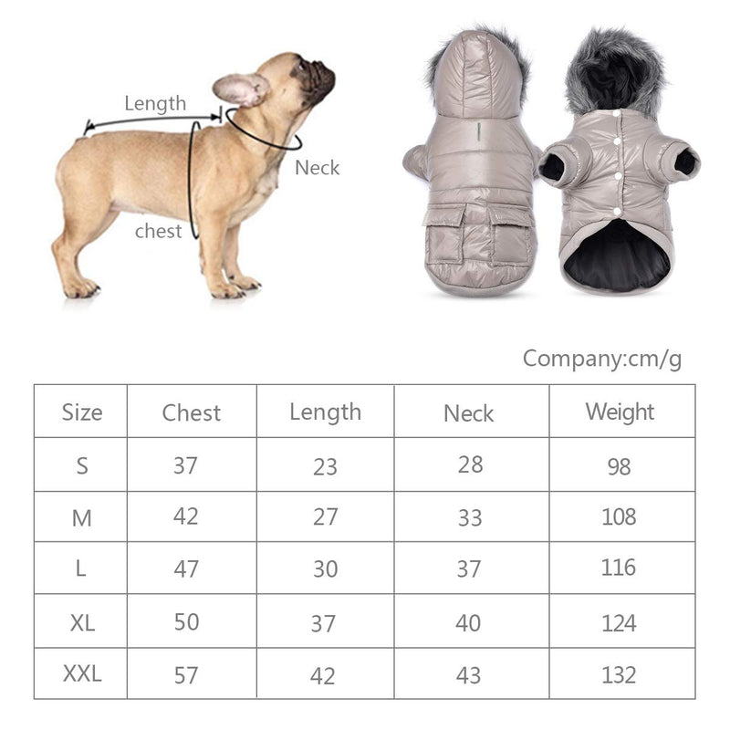 PETCUTE Dog winter coat waterproof dogs winter jacket with hood warm dog coat Gray small S - PawsPlanet Australia