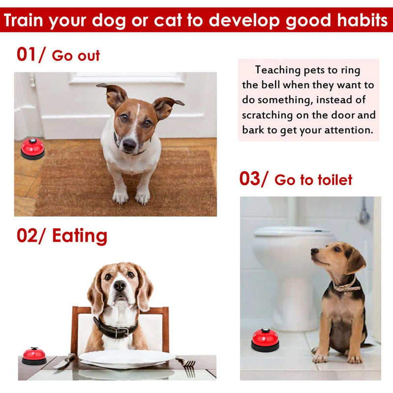 [Australia] - SlowTon Pet Bell, 2 Pack Metal Bell Dog Training with Non Skid Rubber Bottoms Dog Door Bell for Potty Training Clear Ring Pet Tool Communication Device for Small Dogs Cats red+white 
