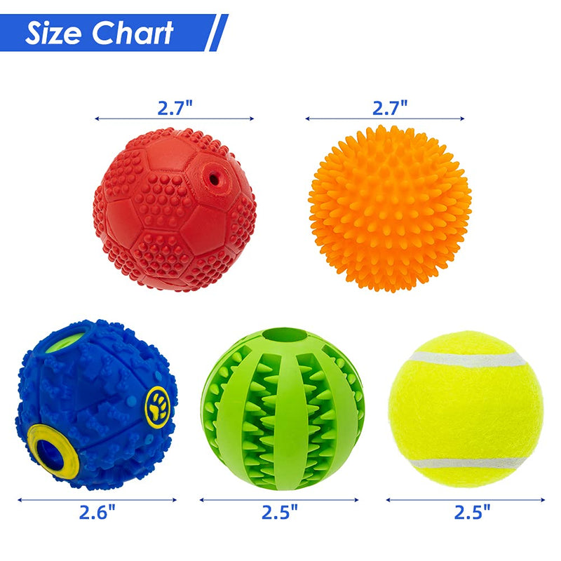 Dog Squeaky Toy Balls Interactive Toys Set - 5 Different Functions Balls - Tennis Ball Food Treat Dispensing Toys Chew Teething Ball IQ Puzzle Fetching Resistant Rubber for Small Medium Large Dogs - PawsPlanet Australia