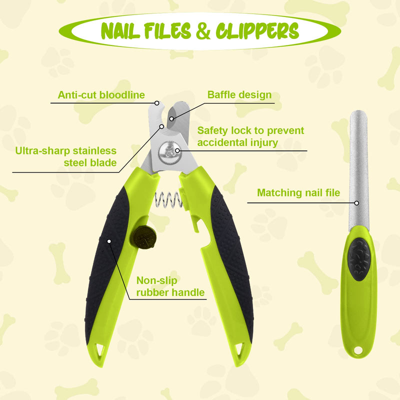 Adiwo Pet Grooming Brush, 4 in 1 Pet Massage Kit Round Head Steel Pet Dog Brush Cat Brush Professional Cat Brush Claw Trimmer for Dogs and Cats with Long or Short Hair - PawsPlanet Australia