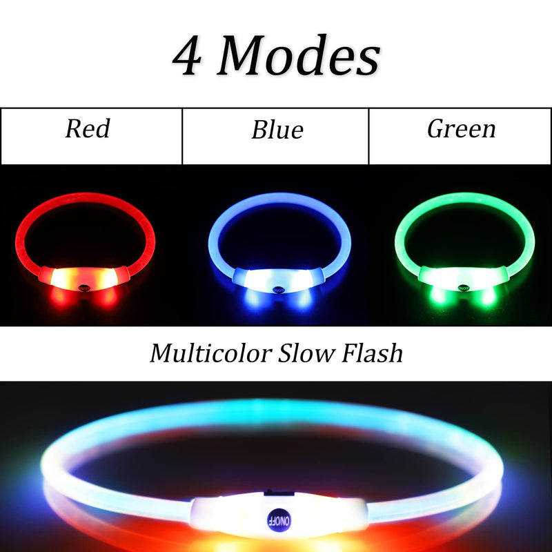 Coolzon LED light collar dog collar rechargeable, waterproof 3 color changing collar dog, light band dog length adjustable super bright collar cat and dogs small large medium blue, green, red - PawsPlanet Australia