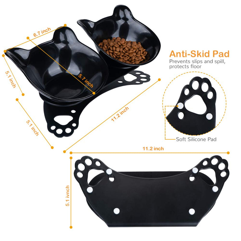 Pantula Cat Bowls Tilted cat Food Bowls Raised cat Food Bowl Pet Double 15° Slanted Plastic cat Bowls Elevated with Non-Slip Rubber Base Stand for Cats Black - PawsPlanet Australia