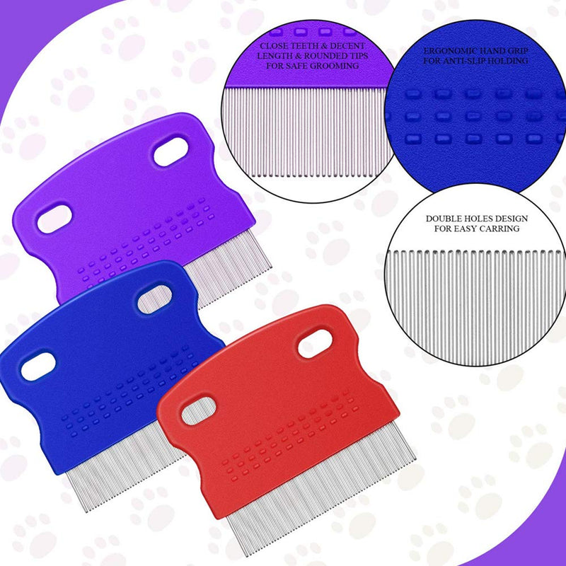 3Pcs Flea Comb Cat Dog Pat Comb Flea Comb Remover with Handle Flea Removal Grooming Comb Stain Remover Combs for Long Hair Dogs and Cats（Random Color) - PawsPlanet Australia