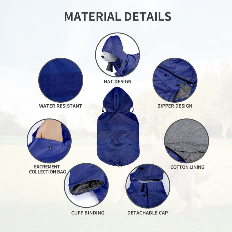 Dogs Raincoats waterproof, Stylish Premium Dogs Waterproof Coat with Legs, Dog Coats Waterproof with Zipper, Dogs Raincoats, Adjustable Drawstring, Removable Hood, Warm Waterproof Dog Coat - Blue XS - PawsPlanet Australia