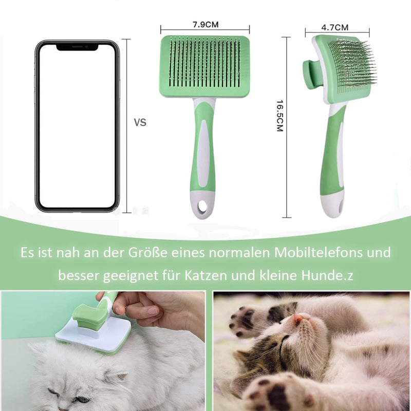 Cat brush, pet brush, self-cleaning slicker brush removes undercoat, cat comb, dog brush, cat brush for short hair to long hair, suitable for gentle cats (green) - PawsPlanet Australia