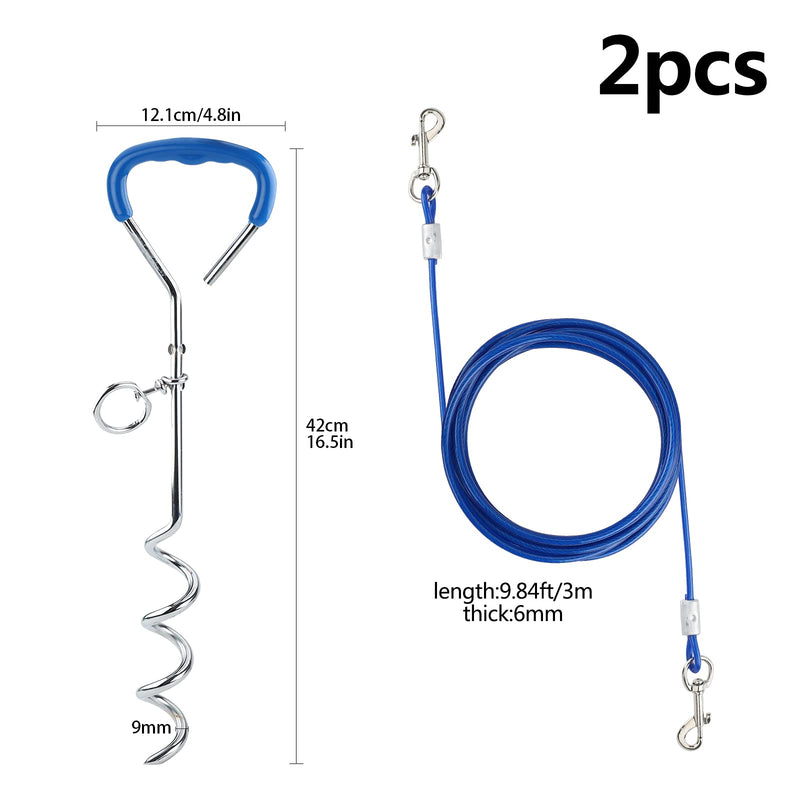 Jodsen Tie Out Cable for Dogs,9.8Ft/3m Pet Ground Spike Dog Chains for Outside,Metal Spiral Shape Dog Stake Tether Dog for Camping Accessories Suitable for all Breeds - PawsPlanet Australia