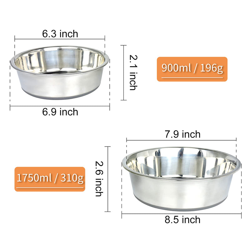 Andiker 7" Stainless Steel Dog Bowl 900 ml/33 oz, Durable Non-slip Pet Feeding Bowl with Silicone Basic, Pets Food Feeder and Water Bowl for Small, Medium and Cats (gray) (S-17.5cm,33 ounce) S-17.5cm,33 ounce - PawsPlanet Australia
