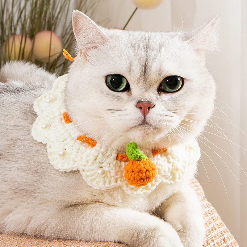 Cat Bib Knitted, FainFun 1 Piece Handmade Knitted Collar for Cat Small Dogs, Adjustable Pet Knitted Scarf, Knitted Tie with Small Oranges for Kittens M - PawsPlanet Australia