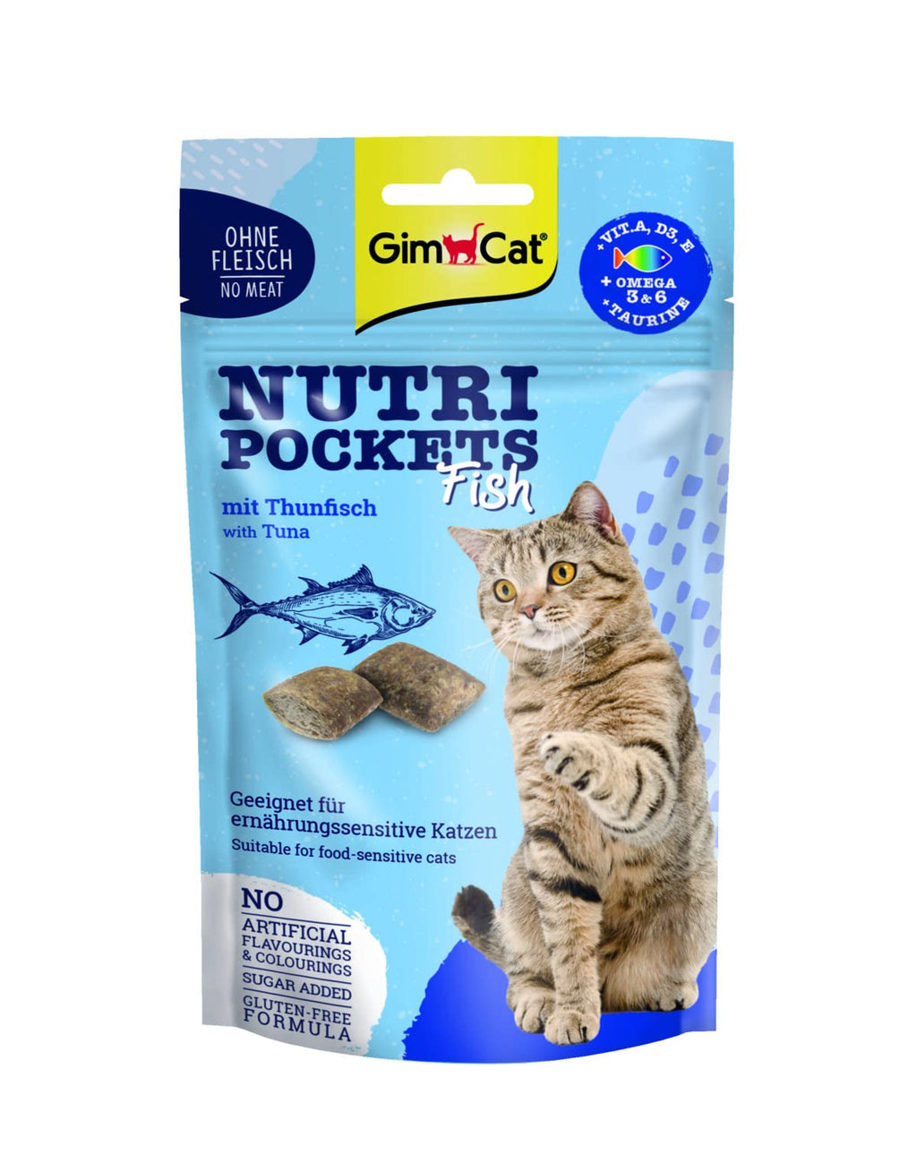 GimCat Nutri Pockets Fish Tuna - Crunchy cat snack with creamy filling and functional ingredients - 1 bag (1 x 60 g) - PawsPlanet Australia