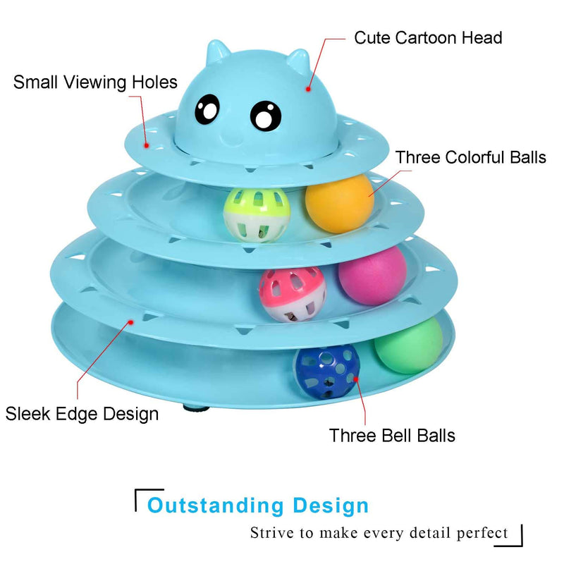 [Australia] - Upsky Cat Toy Roller Cat Toys 3 Level Towers Tracks Roller with Six Colorful Ball Interactive Kitten Fun Mental Physical Exercise Puzzle Toys … Blue 