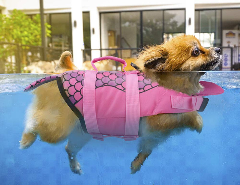 [Australia] - PETCEE Mermaid Dog Life Jacket for Swimming Dog Life Vest with Rescue Handle XS Pink 