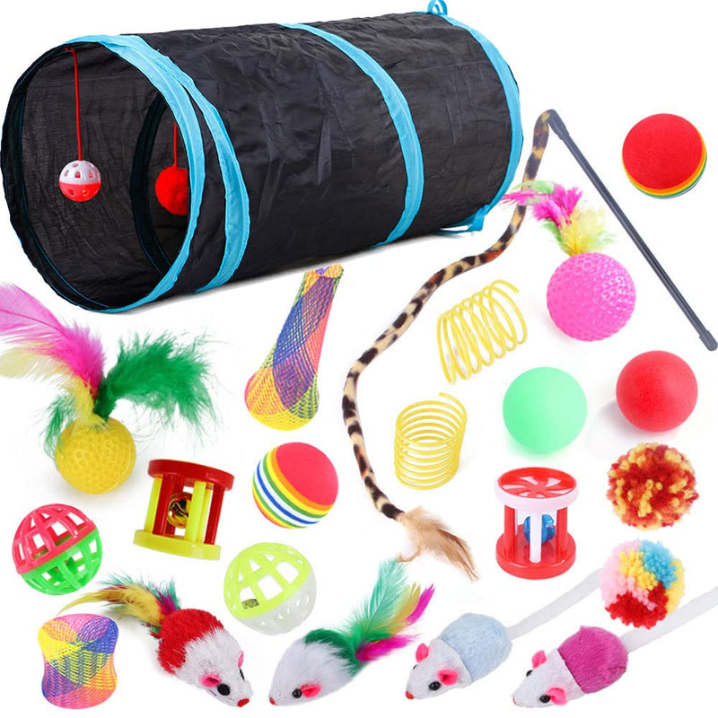 Cat Toy Set with Cat Tunnel Interactive Cat Toy for Kittens (22 Pieces) I-Shape - PawsPlanet Australia