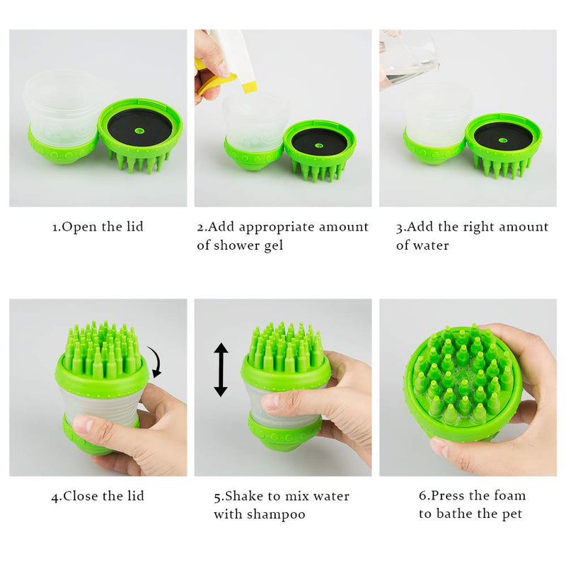 YuCool Pet Dog Cat Bath Massage Brush Comb, Shedding Hair Remover with Catching Screen and Shampoo Dispenser Silicone Bristle for Long and Short Hair Medium Large Pets Shampooing and Shower-Green - PawsPlanet Australia