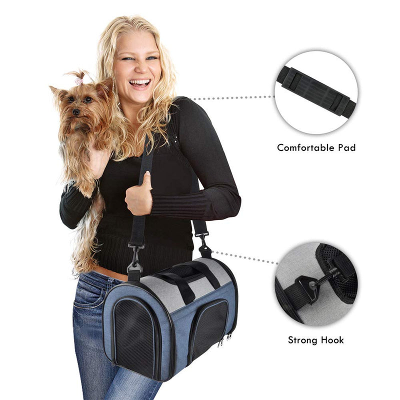 JESPET Soft-Sided Kennel Pet Carrier for Small Dogs, Cats, Puppy, Airline Approved Cat Carriers Dog Carrier Collapsible, Travel Handbag & Car Seat Small:16" Blue Gray - PawsPlanet Australia