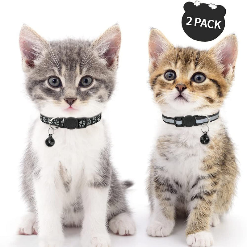 Taglory Reflective Cat Collars Breakaway with Bell, 2 Pack Girl Boy Pet Kitten Collar 6-8" Black - PawsPlanet Australia