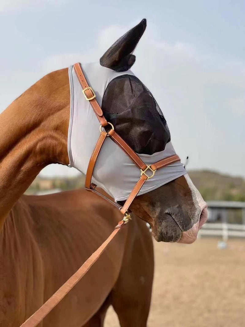 TGW RIDING Horse Fly Mask Super Comfort Horse Fly Mask Elasticity Fly Mask with Ears (M, Light Gray) M - PawsPlanet Australia