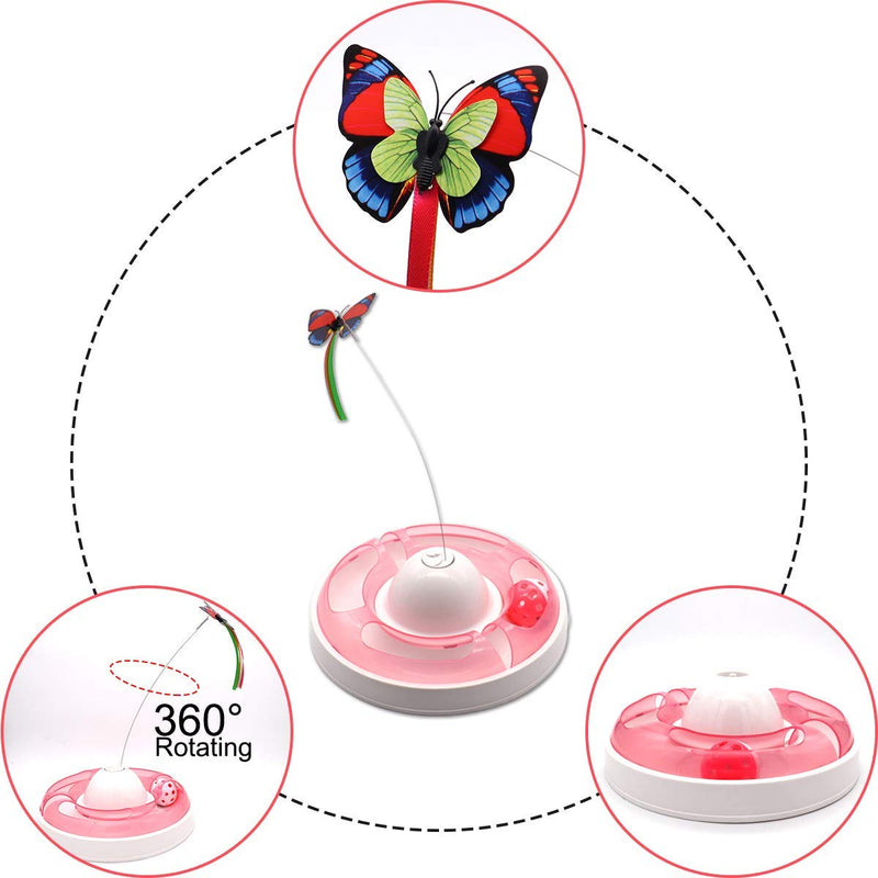 Interactive Cat Toys for Indoor Cats Automatic Electronic Rotating Butterfly Cat Toy with Roller Tracks Ball, Exercise Hunting Toy Games Funny Gifts for Kitten Pet Cat Supplies PINK - PawsPlanet Australia