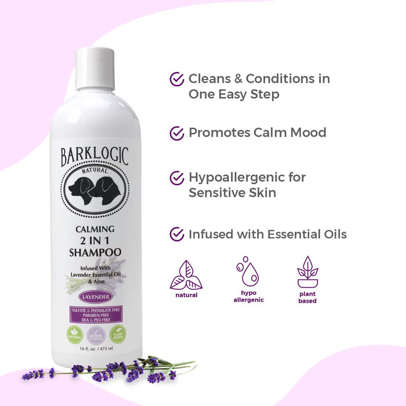 [Australia] - BarkLogic 2 in 1 Natural Dog Shampoo and Conditioner with Essential Oils, 16 oz, Hypoallergenic Plant Based Formula for Sensitive Skin Lavender 