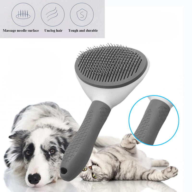 Secwell Pets Cat Brush Hair Remover Dog Brush with Cleaning Button Fur Brush for Long Hair and Short Hair Grey - PawsPlanet Australia