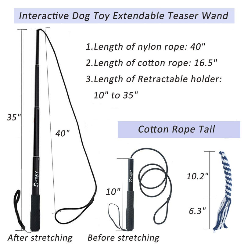 SYOOY Dog Extendable Teaser Wand Pet Teasing Flirt Pole Interactive Toy with 1 Cotton Chewing Rope for Training Exercising Pulling Dog Exercise Equipment - PawsPlanet Australia