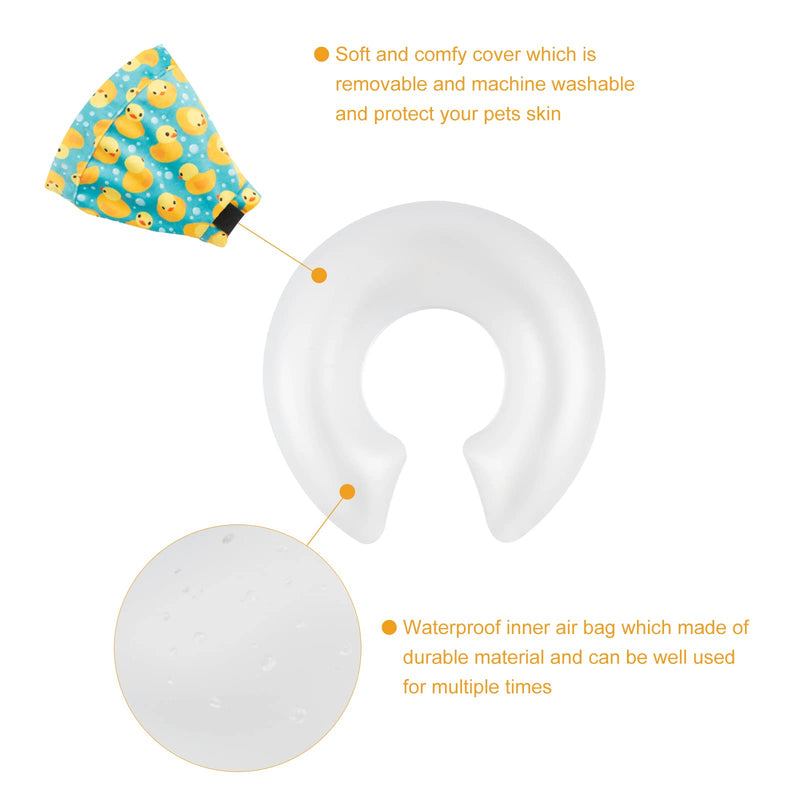 CuteBone Inflatable Dog Cone with Removable Soft Fleece Covers for Small/Medium/Large Dogs and Cats Post Surgery Neck Brace Collar GWB04L-DE Duck Large: 32-55cm - PawsPlanet Australia
