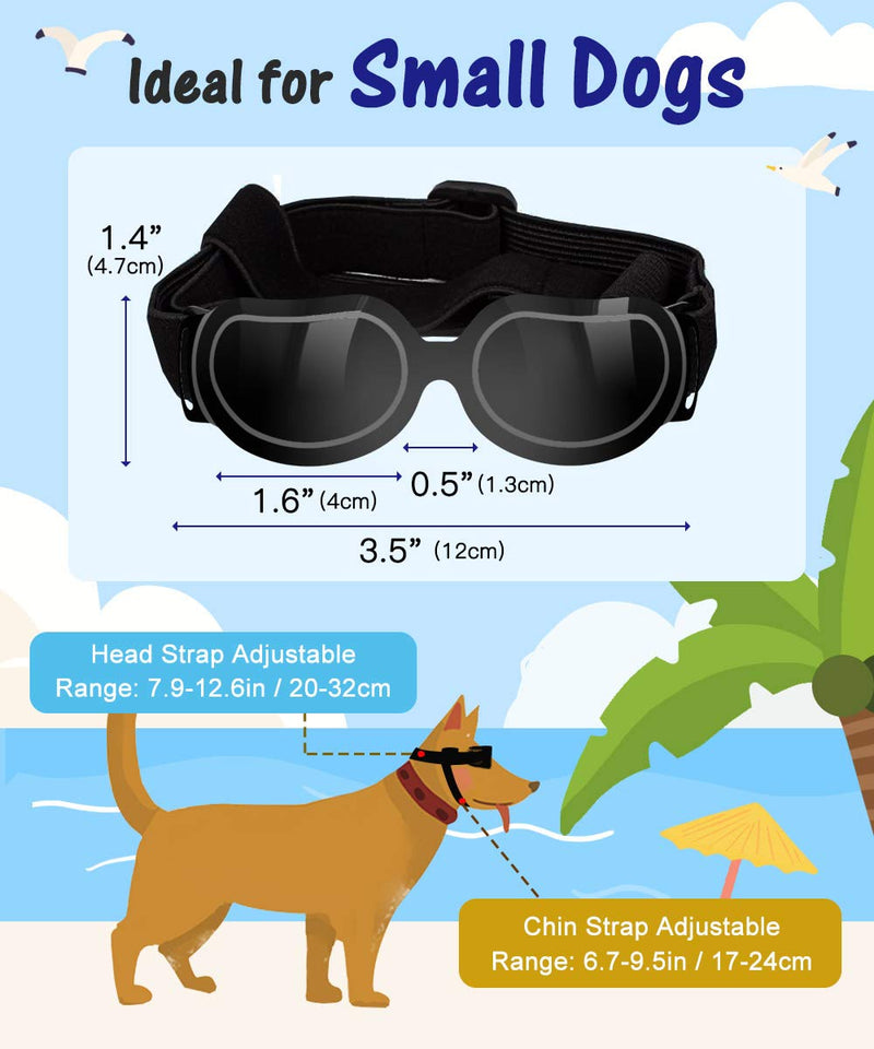 VavoPaw Dog Goggles, Small Dog Sunglasses Waterproof Windproof Protection, Eye Wear Protection with Adjustable Band for Small Dog, Doggy, Puppy & Cat, Black - PawsPlanet Australia