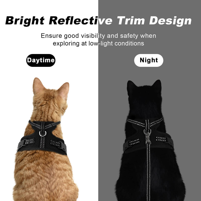 Cat Harness and Leash Set Escape Proof Small Animal Leashes Adjustable Cat Vest Harness with Reflective Trim Universal Cat Leash and Harness for Cats/Puppies Outdoor Walking Small (Chest: 13.7" - 15.7") Black - PawsPlanet Australia